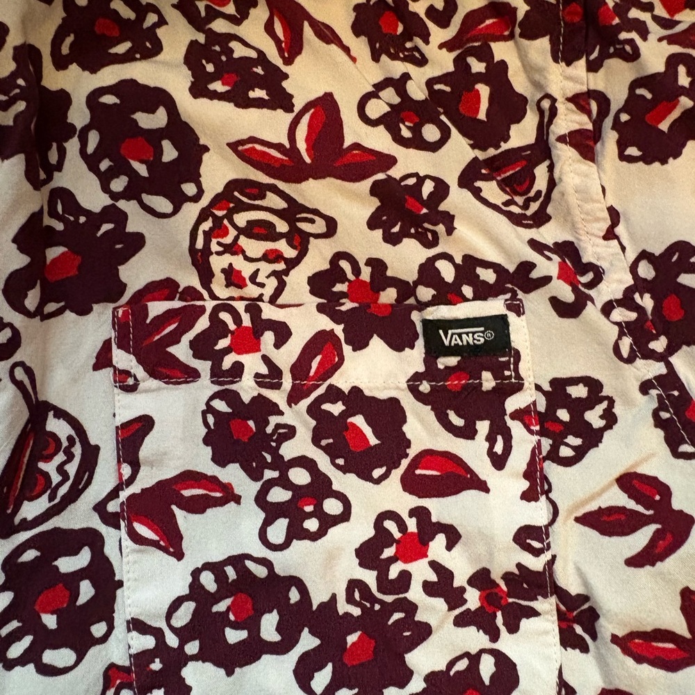 Vans Red and Cream Button Down Shirt